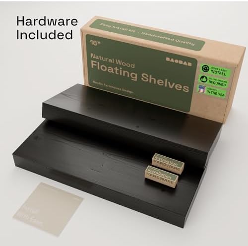 Solid Wood Floating Shelves For Wall 16 inch Black, Bathroom Wooden Shelf