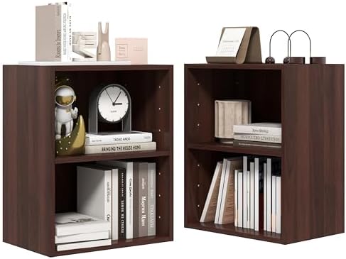 Tangkula 2-Tier Bookshelf, Open Shelf Bookcase with 7-Position Adjustable Shelf, Multifunctional Wooden Cubby Storage Di