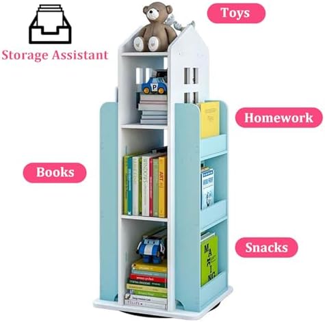 4-Tier Rotating Bookshelf,360° Display Book Shelf,Floor Standing Bookcase,Children's Bookshelves for Bedroom, Living Roo