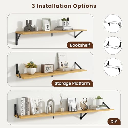 Axeman 36 Inch Floating Shelves, 8 Inch Deep Oak Wall Shelves Set of 2