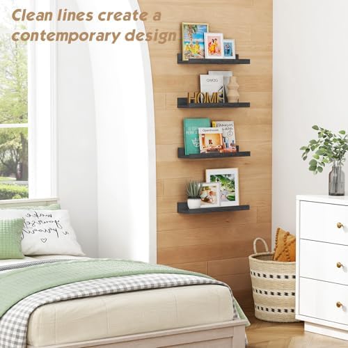 Forbena Black Picture Ledge Shelf, Floating Shelves with Lip for Wall, Small Wall Shelves for Bathroom Bedroom Kitchen O