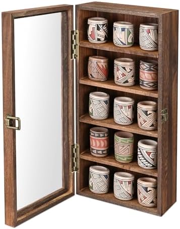 Ikee Design Wood 5 Shelf Wall-Mounted Case Display,Tempered Glass Door