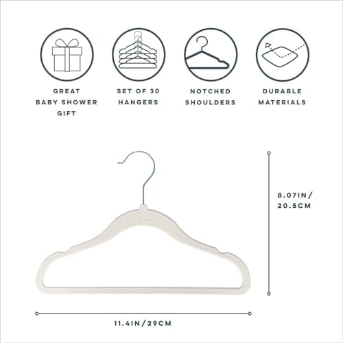3 Sprouts Velvet Baby Hangers, Non Slip Slim, Cream, 30 Pack