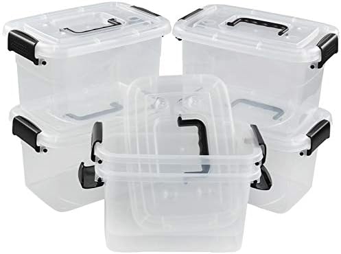 5 Quart Clear Storage Bin, Latching Box Container, 6 Packs