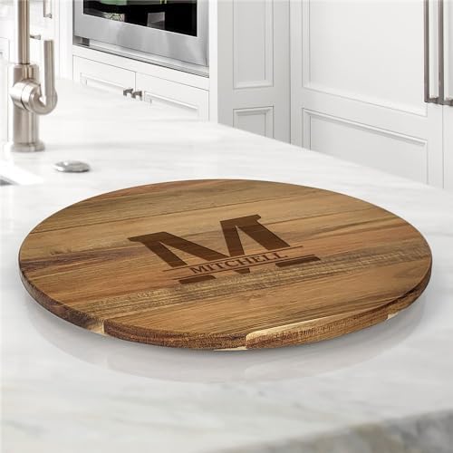 Engraved Family Name and Initial Personalized Lazy Susan, 16" Rotating Tray