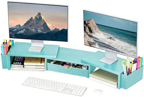 Spacrea Dual Monitor Stand Riser with Drawer and 2 Pen Holders