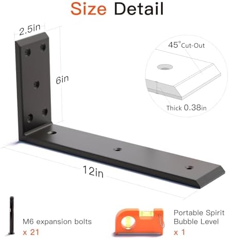 12 Inch Countertop Support Brackets 4 Pack, 3/8" Thick Floating L Brackets