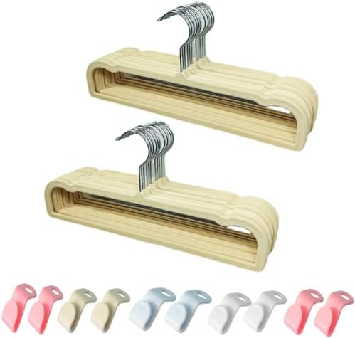 Velvet Hangers Non Slip - Thin Space Saving Clothes Hanger - 20 Pack Pants Hangers for Closet - Strong Durable Jean Perchas with 360 Degree Rotatable Silver Hook for Tank Top (Beige)