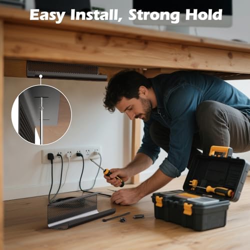 KHAMAL Cable Management Under Desk 52PCS - Cable Management Tray Kit Ventilated Hexagonal Design with Cable Clips, Wire 