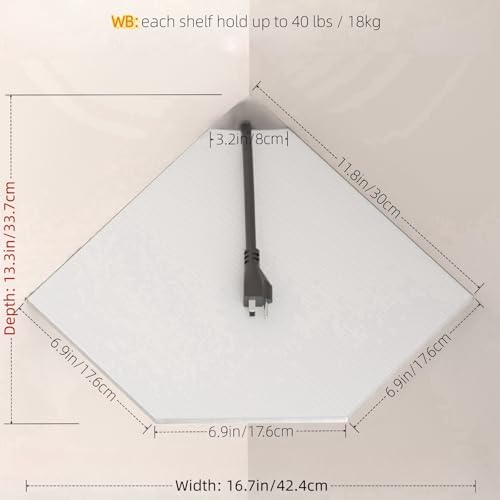 JJL Corner Shelf, 12 Inch Corner Shelf Wall Mounted with Wire Hole, 2 Tier 13.3 Inch Deep Wooden Corner Hanging Shelves 