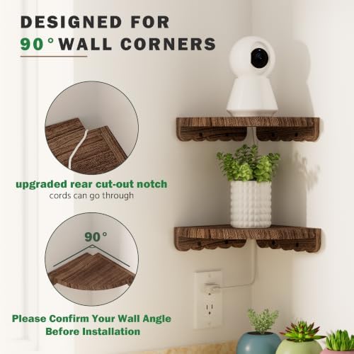 QsQueen Floating Shelves for Wall, 8.86 Inch Corner Scalloped Paulownia