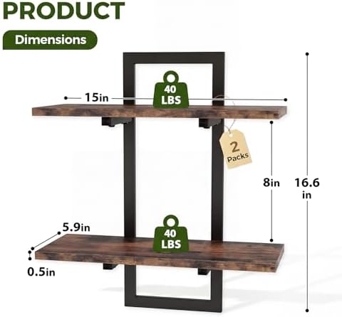 Bamworld Floating Shelves for Wall Planters Indoor Wall Decor, 2 Pack Brown