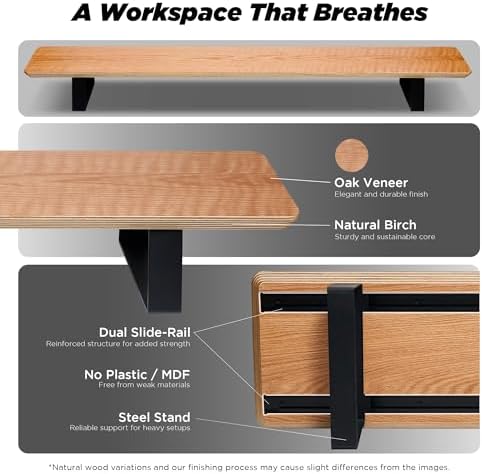 ULTRARM Moodular Wooden Monitor Stand Desk Organizer, Large 45.6" Oak