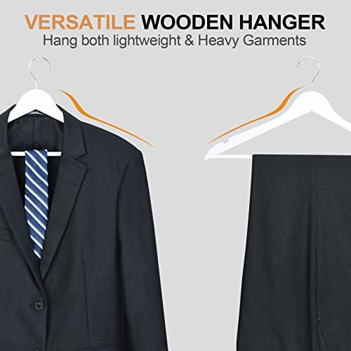 Wooden Hangers 30 Pack, Wood Hangers with Extra Smooth Finish, Precisely Cut Notches & Chrome Swivel Hook, Wooden Clothes Hangers for Shirt Coat Jacket Dress, White