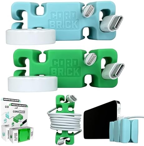 CordBrick 2PK Silicone + Steel Weighted Cord Holders for Nighstand, Cable Wraps for Travel, iPhone Accessories, Small Gr