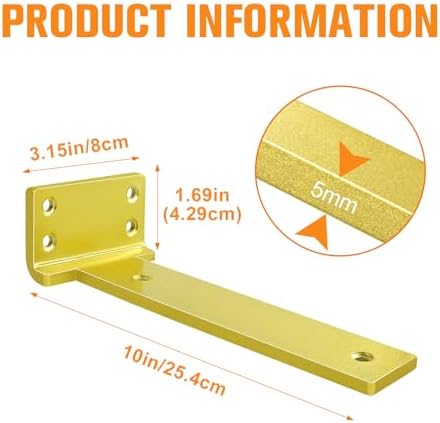 Gold Floating Shelf Brackets 10 inch 4 Pack L Brackets for Floating Shelves Metal Heavy Duty Shelf Bracket for DIY Shelv