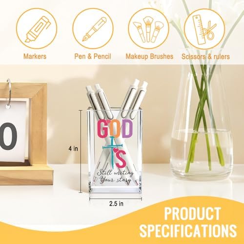 God Is Still Writing Your Story Acrylic Cosmetic Pencil Pen Holder Cup, Christian Christian Pencil Case for Daughter Niece Sister Friend, Faith Christian Pen Holder Cup for Teacher Colleague