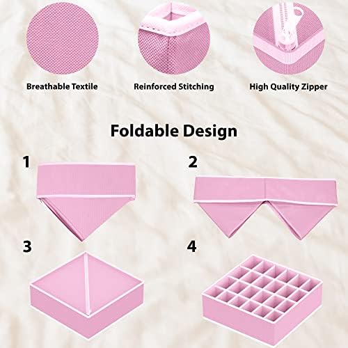 Simple Houseware 4-Pack Drawer Organizer Set for Underwear/Socks/Bra, Pink