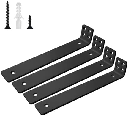 Shelf Brackets 10 inch, Heavy Duty Shelf Bracket 4 Pack L Brackets Black Metal Wall Bracket for Shelves Support Bracket 