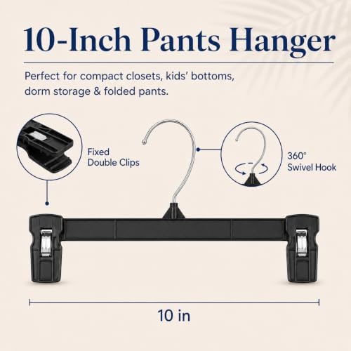Smartor Black Pants Hangers 180 Pack, Skirt Hangers with Clips, 10 Inch