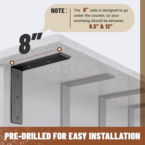 ECOTRIC 4Pcs Heavy Duty Countertop Support Brackets 8 x 6 x 2.5 inches 1/2"