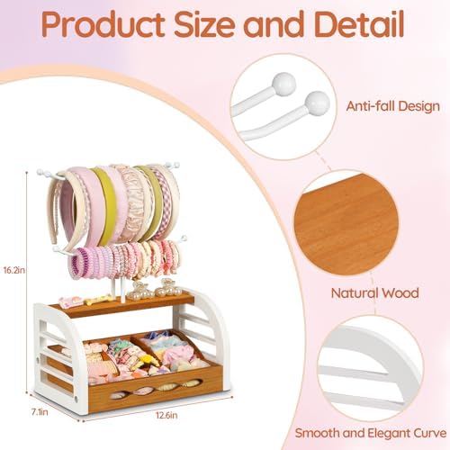 Headband Holder Stand, Hair Accessories Organizer with Dividers