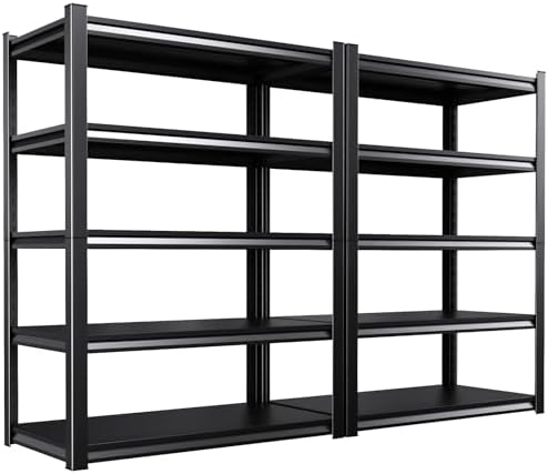Set of 2 Garage Shelving-2050 lbs 5 Tier Storage Shelves,Adjustable Heavy Duty Metal Shelving Unit and Storage Large Rac