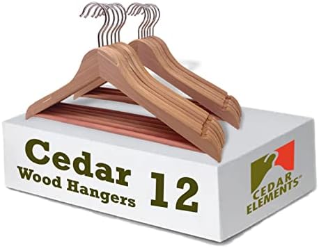 Cedar Elements Aromatic Cedar Adult Hangers for Business Suits Shirts Dresses Sweaters Pant hanging12PK (with Pant bar)