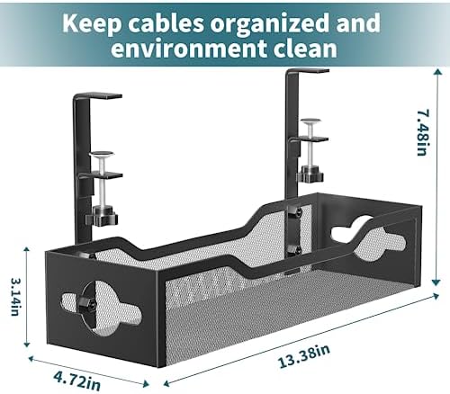 Under Desk Cable Management Tray 3 Pack, Cable Management Under Desk No Drill, Cable Organizer with Clamp for Wire Manag