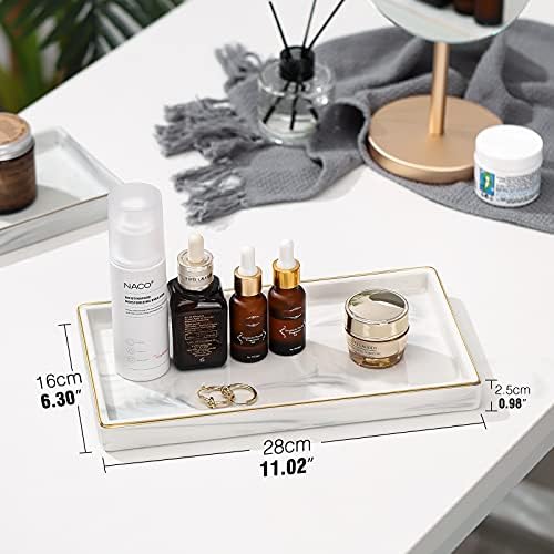 Luxspire Bathroom Vanity Tray Ceramic Jewelry Dish, M, Marble White