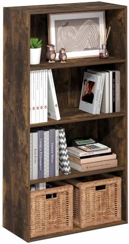 Furinno PASIR 4-Tier Book Shelf, Open Shelves Bookshelf, Amber Pine