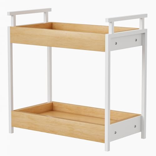 KLM Countertop Coffee Station Organizer, 2 Tier Wooden Shelf for Coffee Bar Accessories, Condiment Storage Caddy for Kit