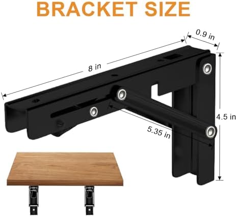 Storystore Folding Shelf Brackets, 8 Inch 2 Pcs Black Stainless Steel