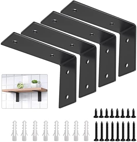 YUMORE Heavy Duty L Brackets, 5 x 3 x 1.8 Inch Shelf Brackets, Black