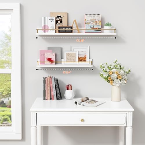 Forbena 24 Inch Bathroom Floating Shelves for Wall Set of 3, Gold Bathroom Shelves Over Toilet Wall Mounted with Rail, D