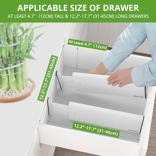 ANTOWIN 4 Pack Expandable Drawer Dividers, 4.7'' High, Extend from 12.2'' to 17.7'', Bamboo Dresser Drawer Organizers Se