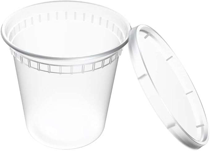 EDI [24 OZ, 25 Sets Plastic Deli Food Storage Containers with Airtight Lids | Microwave-, Freezer-, Dishwasher-Safe | BPA Free | Heavy-Duty | Meal Prep | Leakproof | Recyclable (Pack of 2)