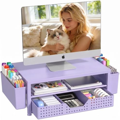 OPNICE Desk Organizers and Accessories, Computer Monitor Stand Riser with Drawer and 2 Pen Holders, Printer & Laptop Sta
