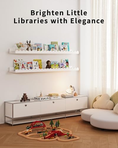 Shario Nursery Book Shelves, 4-Pack White Floating Shelves for Wall Kids, Scalloped Shelves, Wall Book Shelves for Bedro