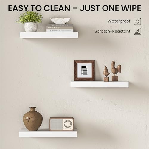 Fun Memories Floating Shelves for Wall 16 Inch, Set of 2 – Wall-Mounted Storage & Display Shelf with Invisible Bracket, 