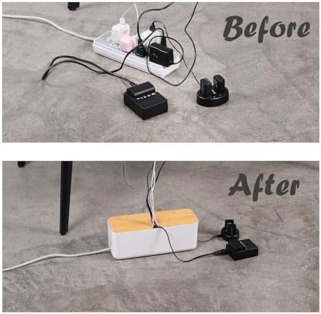 Changsuo Cable Management Box Small White, Extension Cord Organizer for Power Stripe Surge Protector Wire Management Con