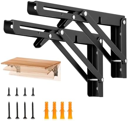 JOY DECOR Matte Black Folding Shelf Brackets, 10 Inch, 4 Pack