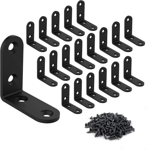 20 Pcs L Corner Brackets 2x2 Inch Black Heavy Duty L Bracket for Joint Right Angle Shelf Support Corner Braces for Shelv