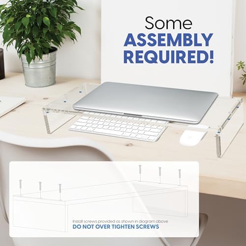 Mammoth High Grade Heavy Duty Clear Acrylic Computer Monitor Riser Stand for Home and Office, 20" Wide Base with 50LBs L