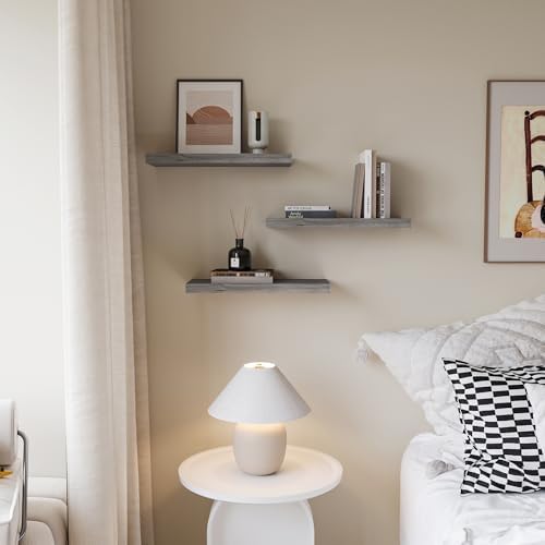 Floating Shelves for Wall Set of 3, 16" Gray Wall Shelves for Home Decor