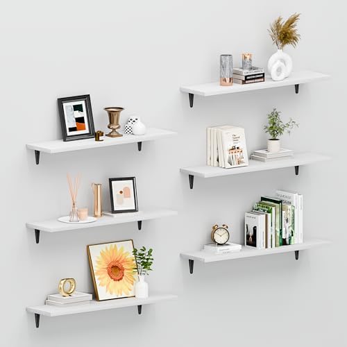 SKYSEN Floating Shelves for Wall Set of 6, 23.6in Wood Wall Shelf for Decor, Bathroom, Bedroom, Storage, Book,Kitchen, L