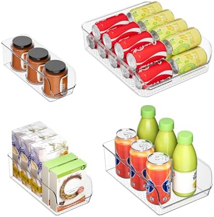 Ettori Set of 4 Clear Storage Bins for Fridge & Cabinet Organization, BPA-Free Plastic Food Organizers to Instantly Decl