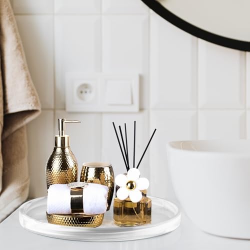 12" Large Ceramic Vanity Tray, Circle Perfume Plate Organizer, Jewelry Holder Dish, Non Slip Decorative Tray for Bathroo