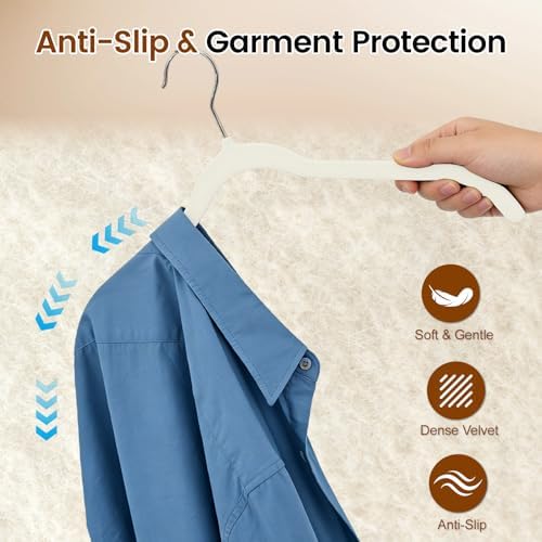 Velvet Shirt Hangers 30 Pack, No Shoulder Bumps for Clothes (White)