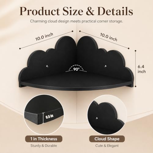 Cloud Corner Floating Shelves, Set of 3 Wall Mounted Shelves, Black